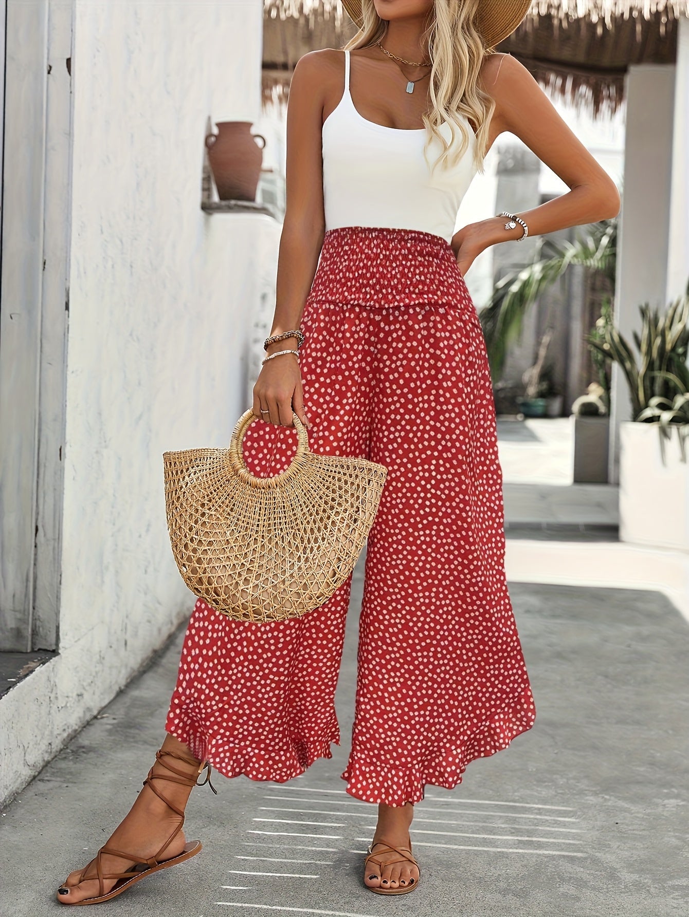 Pantaloni da donna Floravia - Pantaloni a vita alta con stampa floreale, eleganti e comodi