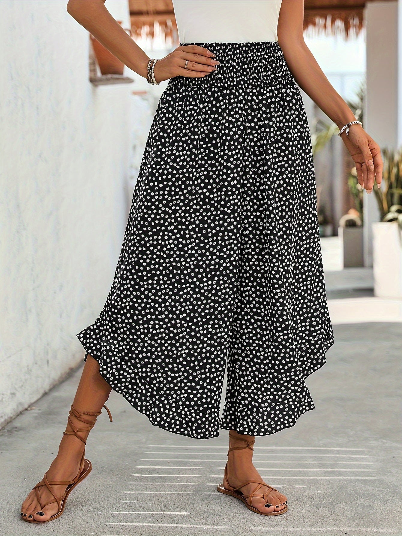 Pantaloni da donna Floravia - Pantaloni a vita alta con stampa floreale, eleganti e comodi