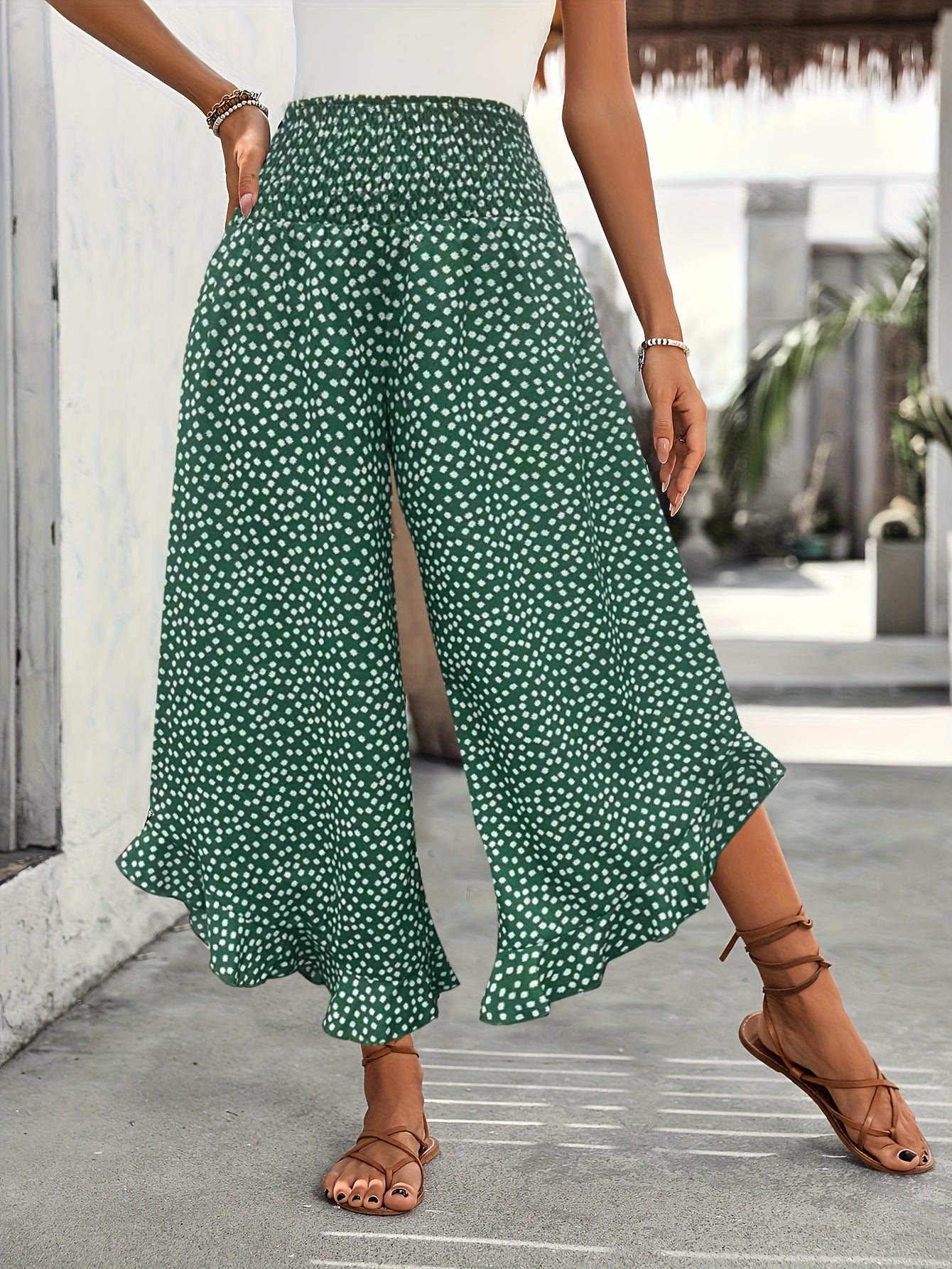 Pantaloni da donna Floravia - Pantaloni a vita alta con stampa floreale, eleganti e comodi