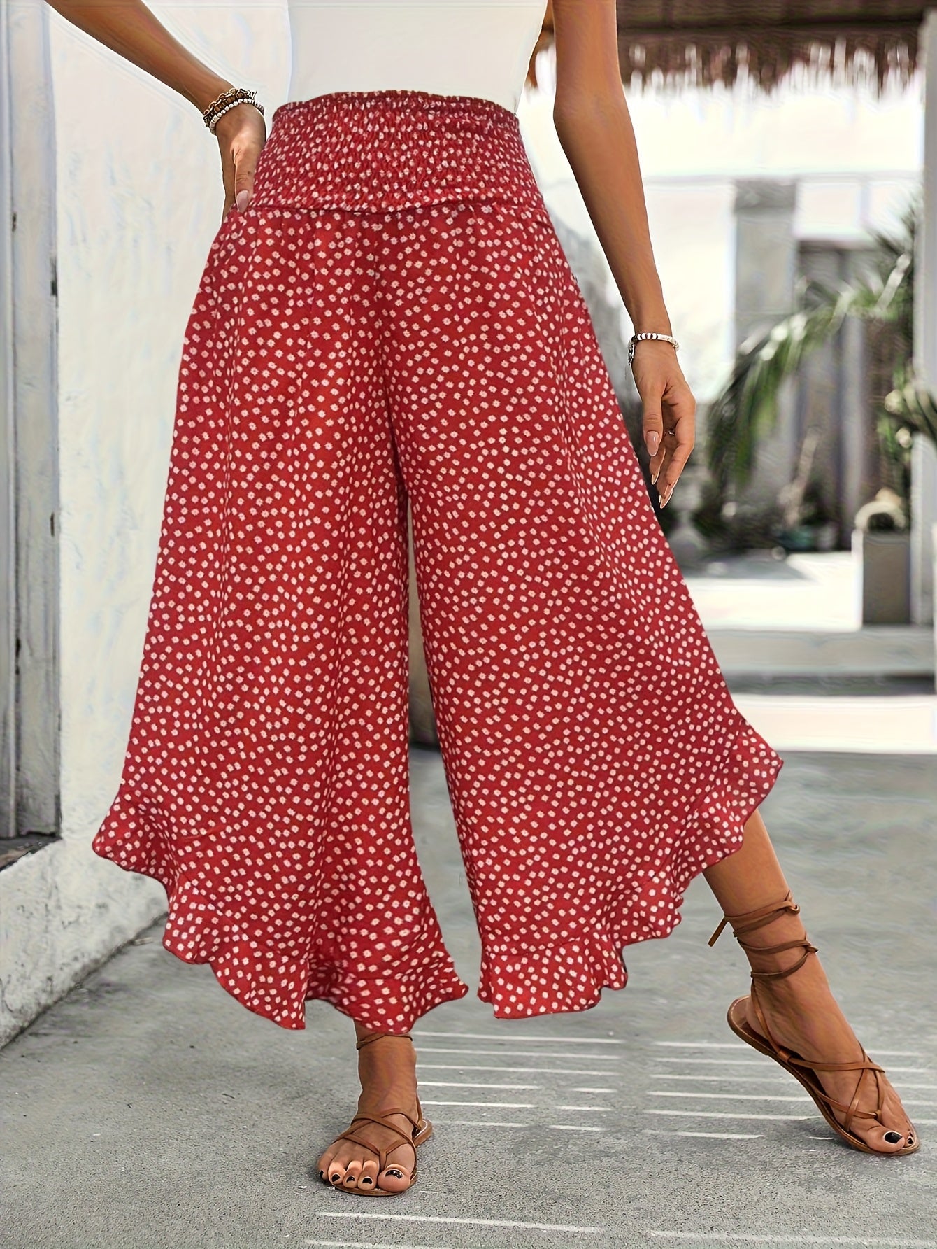 Pantaloni da donna Floravia - Pantaloni a vita alta con stampa floreale, eleganti e comodi