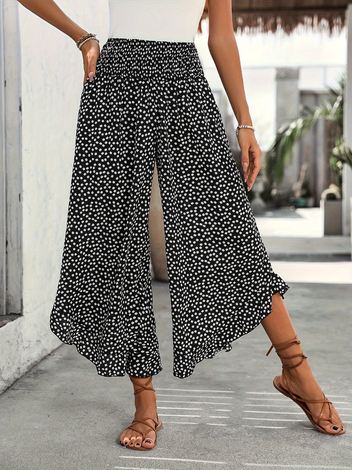 Pantaloni da donna Floravia - Pantaloni a vita alta con stampa floreale, eleganti e comodi