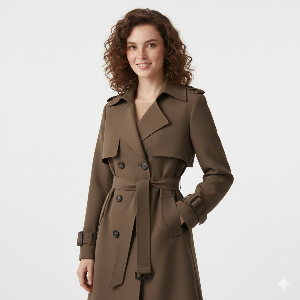 Charlie Trenchcoat Femme – Manteau Mi-Long Élégant Double Boutonnage avec Coupe Cintrée