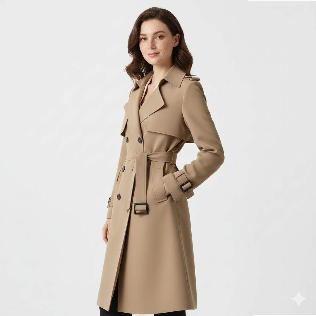 Charlie Trenchcoat Femme – Manteau Mi-Long Élégant Double Boutonnage avec Coupe Cintrée