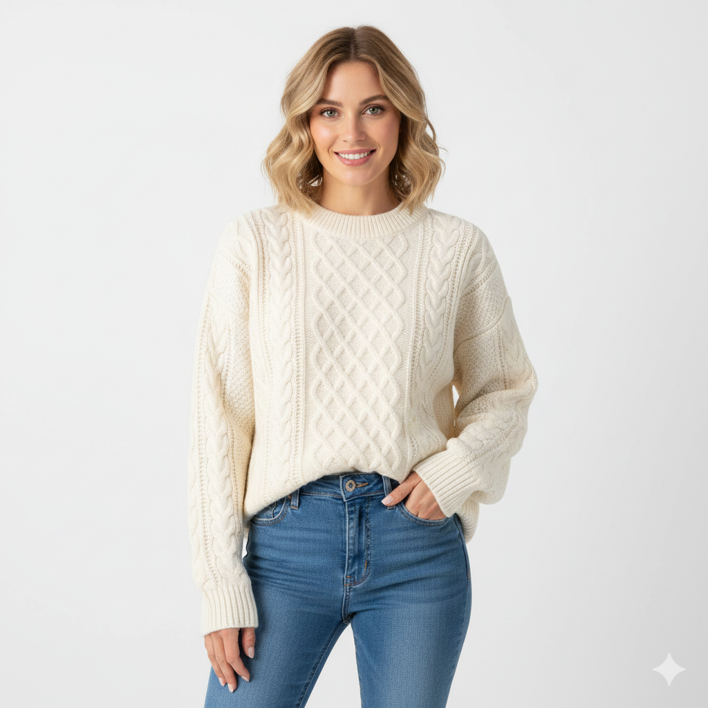 Avey Pull Unisexe – Tricot Doux à Motif Câble avec Col Rond & Coupe Confortable