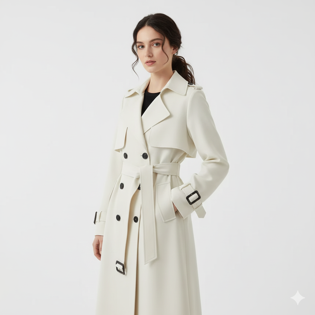 Charlie Trenchcoat Femme – Manteau Mi-Long Élégant Double Boutonnage avec Coupe Cintrée
