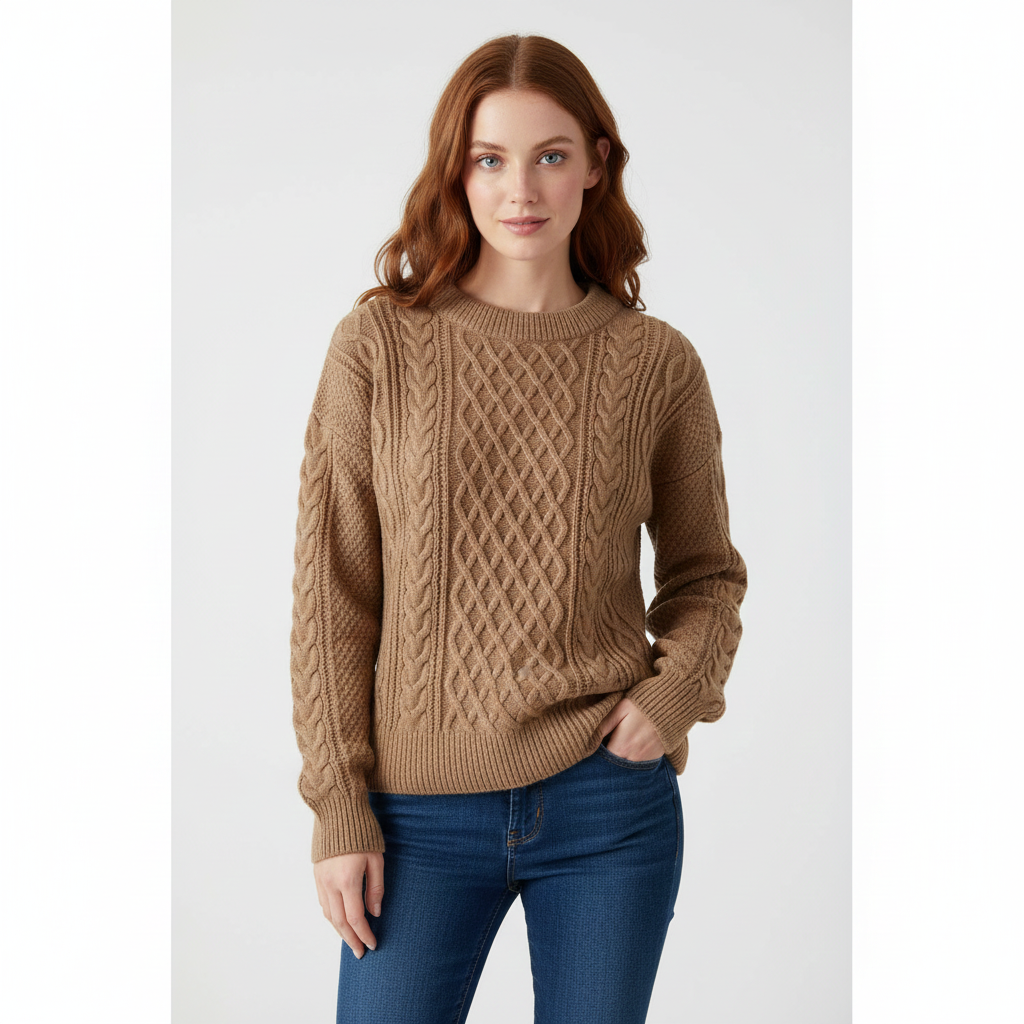 Avey Pull Unisexe – Tricot Doux à Motif Câble avec Col Rond & Coupe Confortable