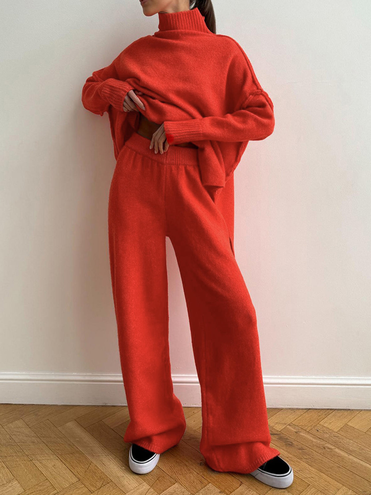 Amy Ensemble Loungewear Femme en Maille – Tenue Douce avec Col Roulé & Pantalon Ample