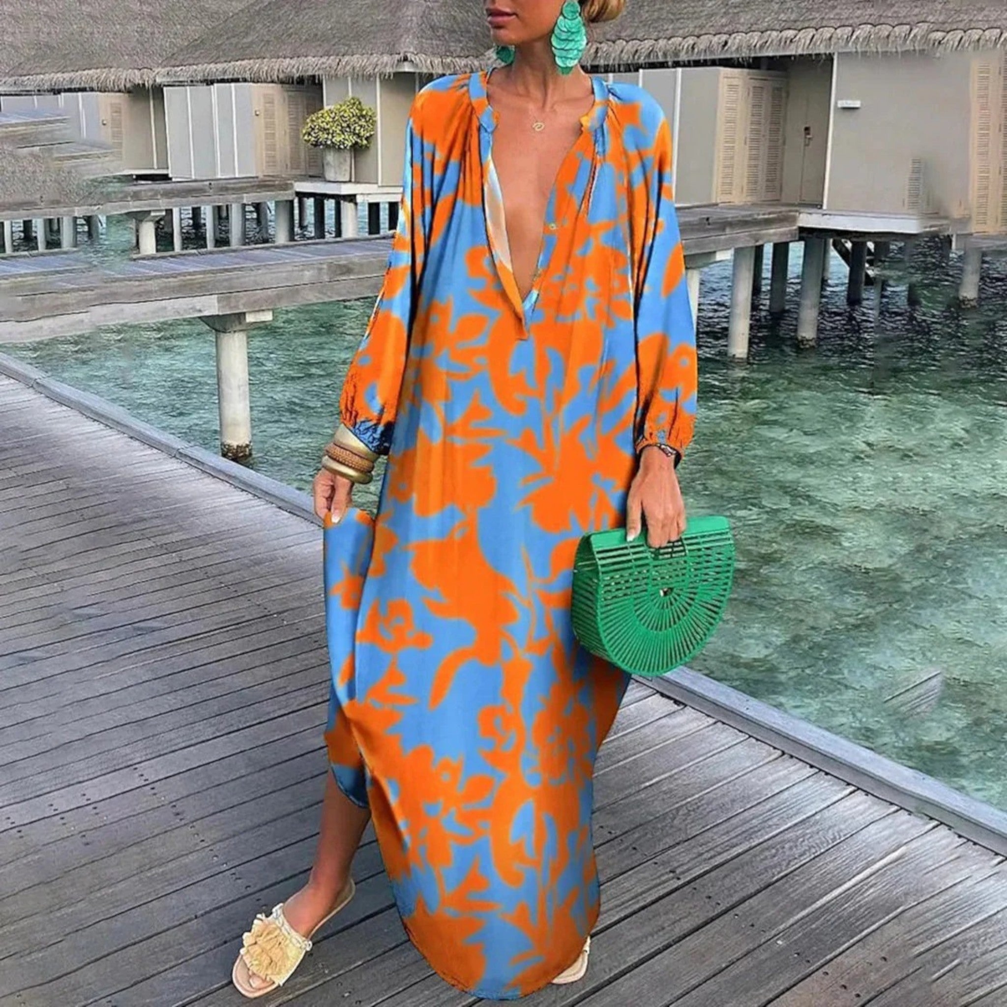 Abito oversize Ginepra Boho: stile rilassato con scollo a V per l'estate