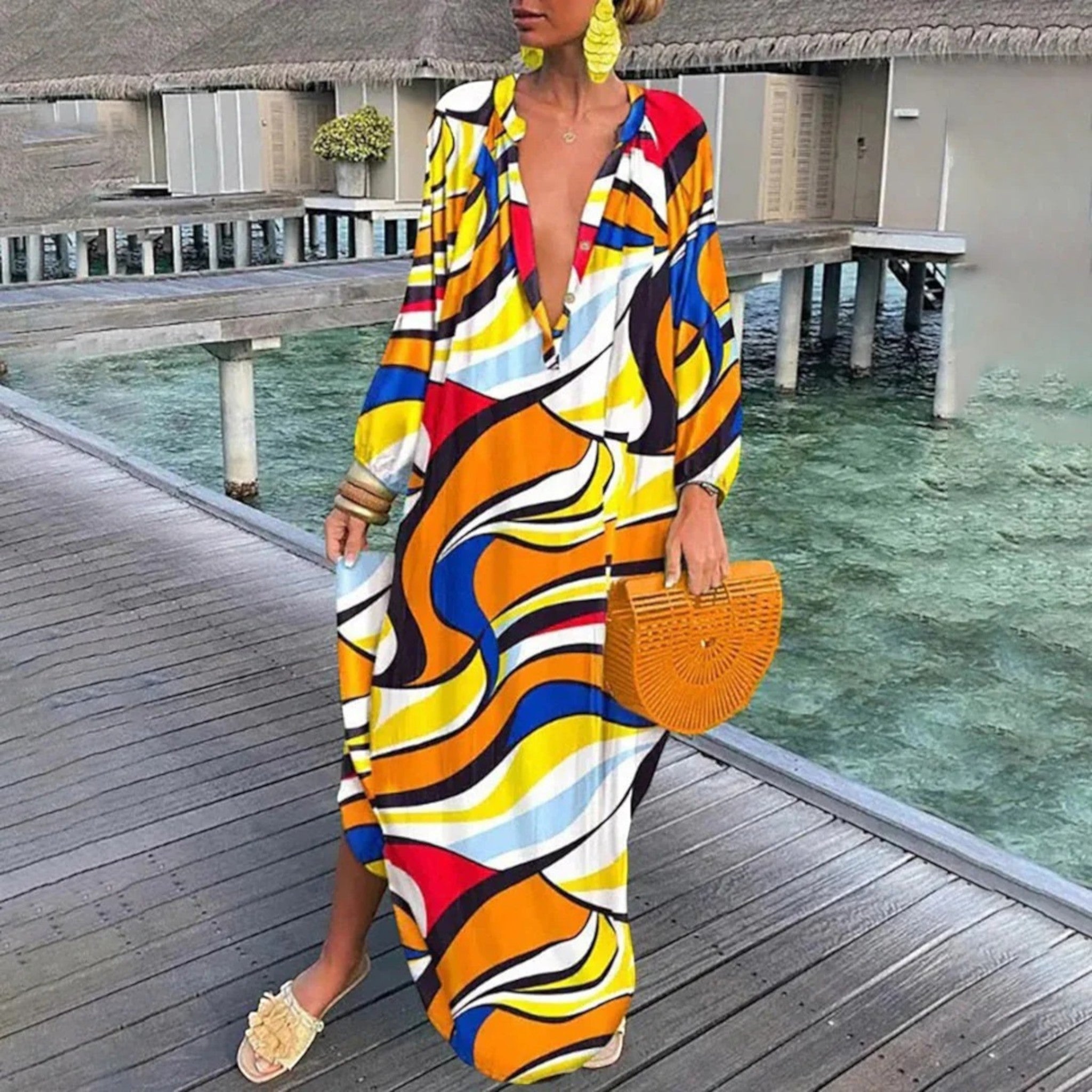 Abito oversize Ginepra Boho: stile rilassato con scollo a V per l'estate
