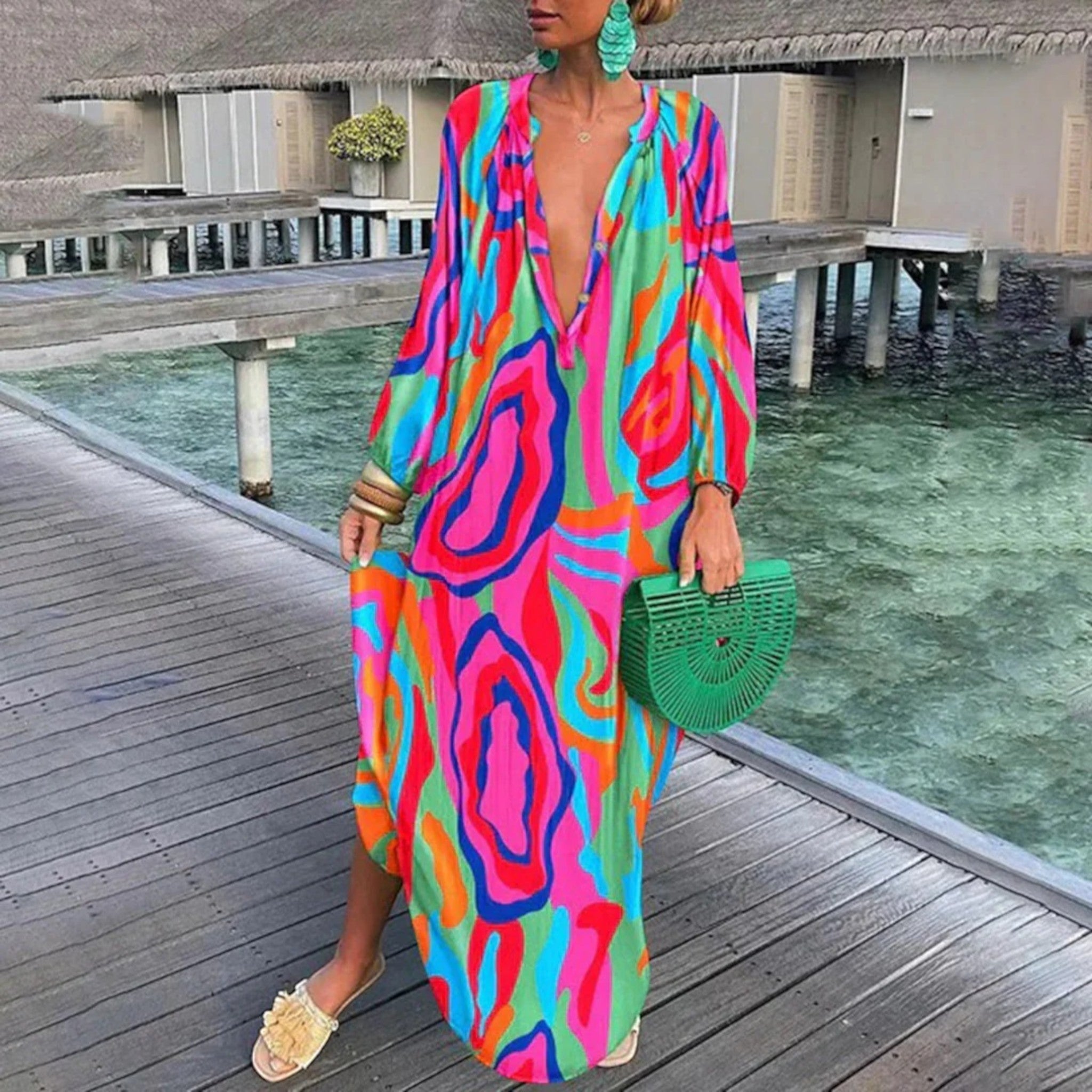 Abito oversize Ginepra Boho: stile rilassato con scollo a V per l'estate