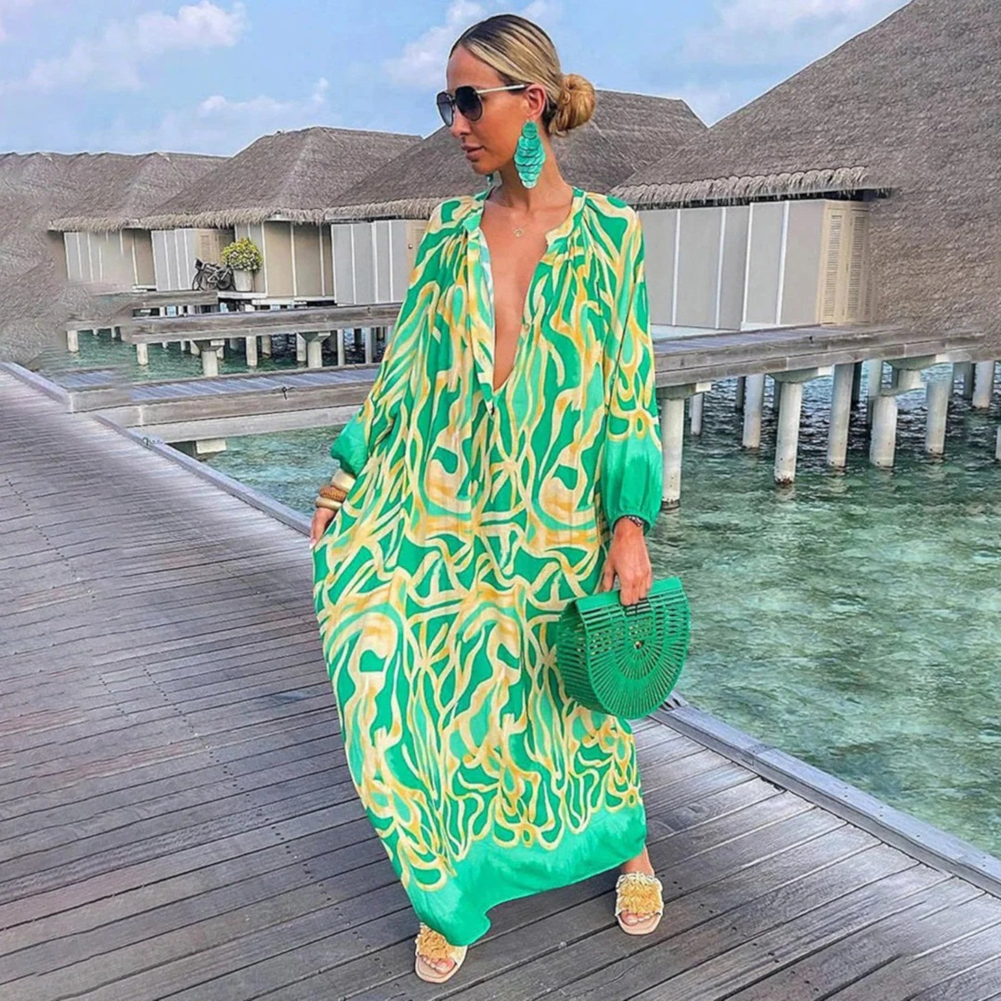 Abito oversize Ginepra Boho: stile rilassato con scollo a V per l'estate