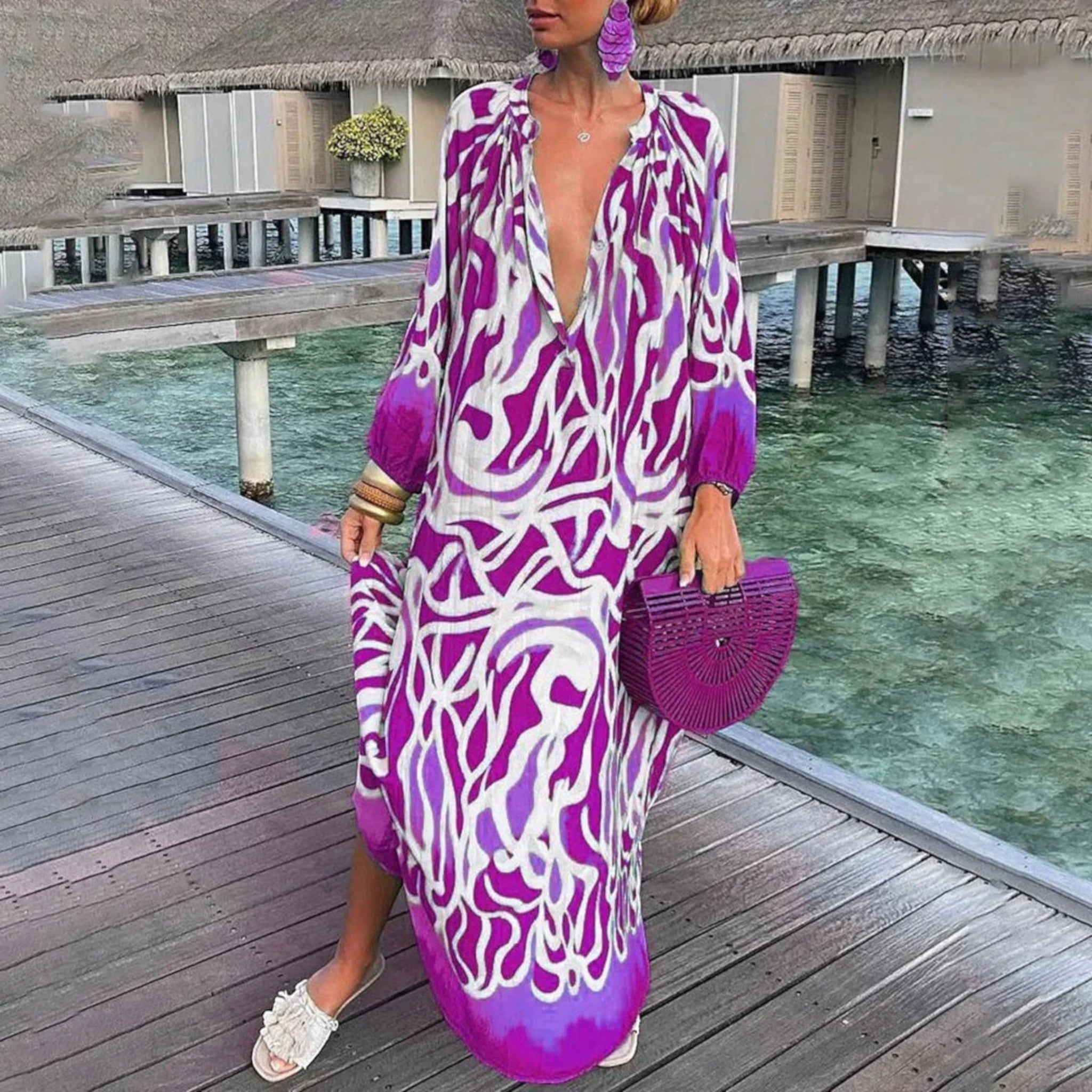 Abito oversize Ginepra Boho: stile rilassato con scollo a V per l'estate