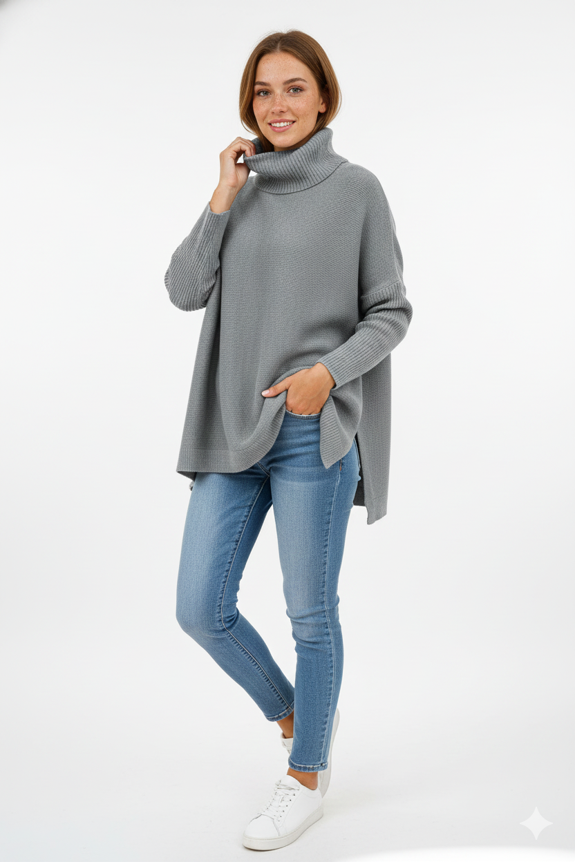 Gracie Pull Col Roulé Femme – Maille Ultra-Douce Oversize avec Col Haut & Style Élégant