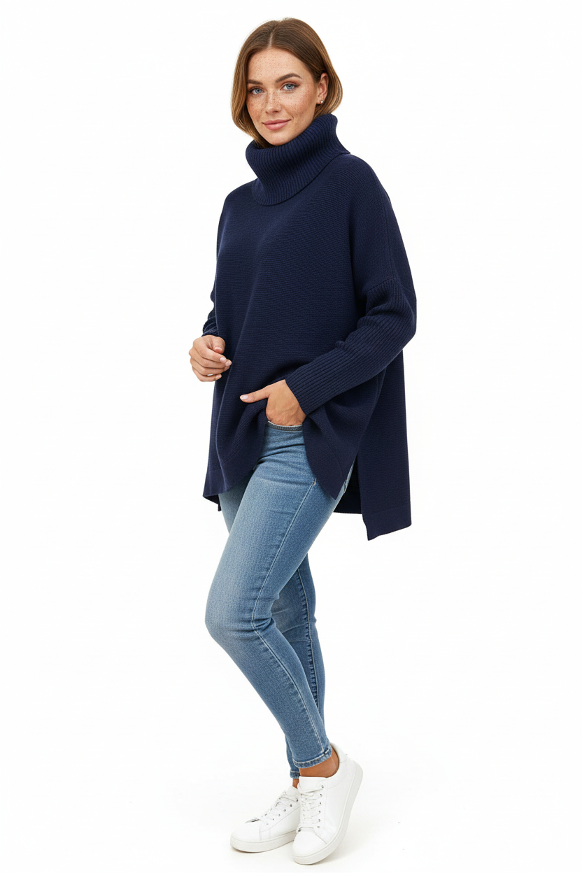 Gracie Pull Col Roulé Femme – Maille Ultra-Douce Oversize avec Col Haut & Style Élégant