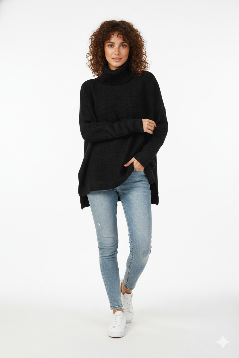 Gracie Pull Col Roulé Femme – Maille Ultra-Douce Oversize avec Col Haut & Style Élégant