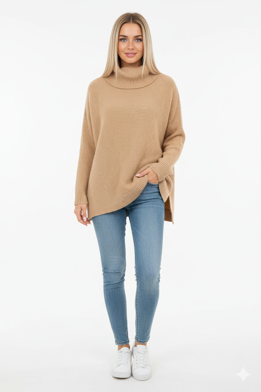 Gracie Pull Col Roulé Femme – Maille Ultra-Douce Oversize avec Col Haut & Style Élégant