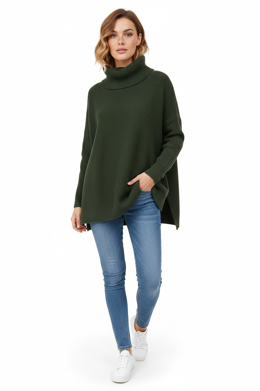 Gracie Pull Col Roulé Femme – Maille Ultra-Douce Oversize avec Col Haut & Style Élégant