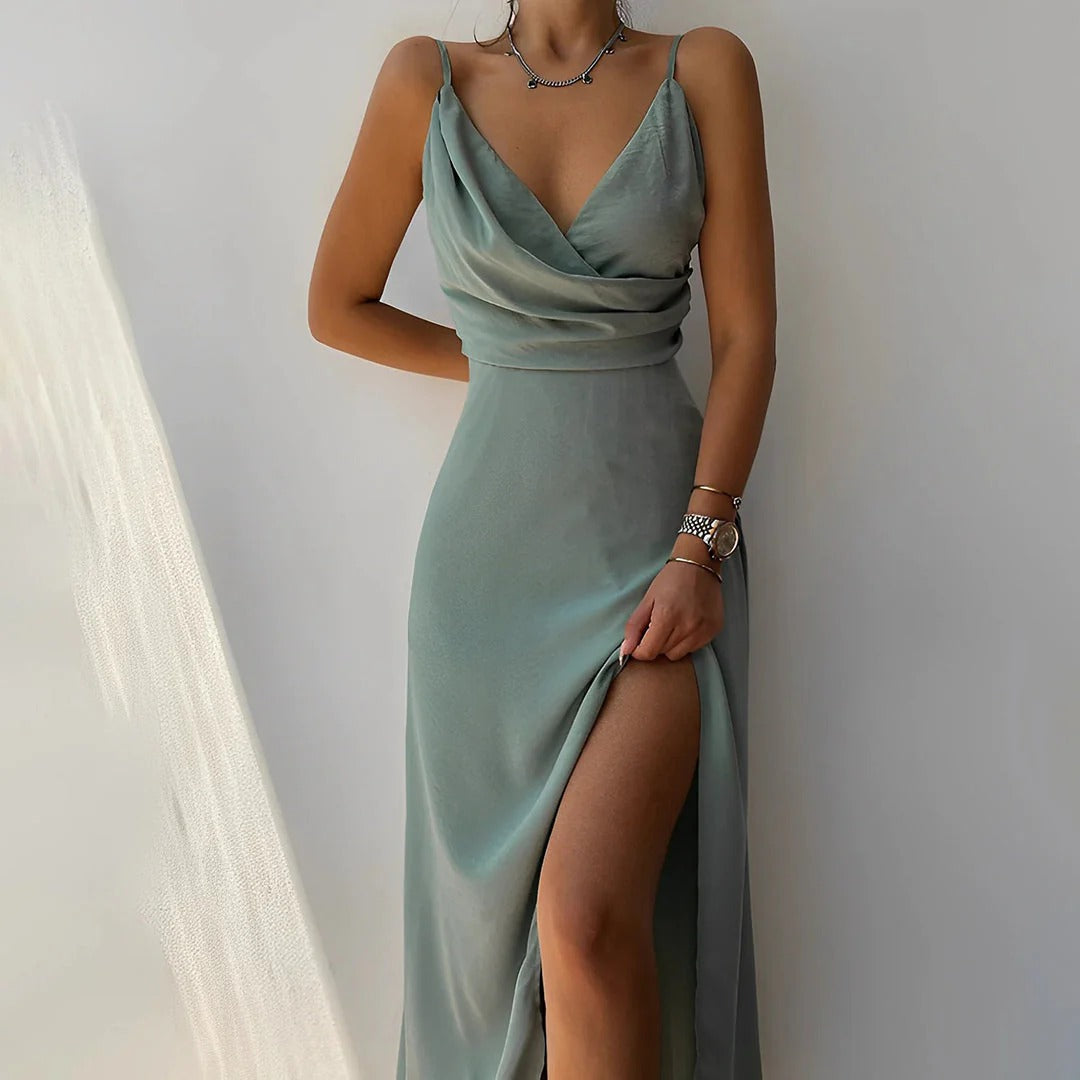 Abito lungo da donna Elena - Elegante abito svasato con spalline per eventi e cene