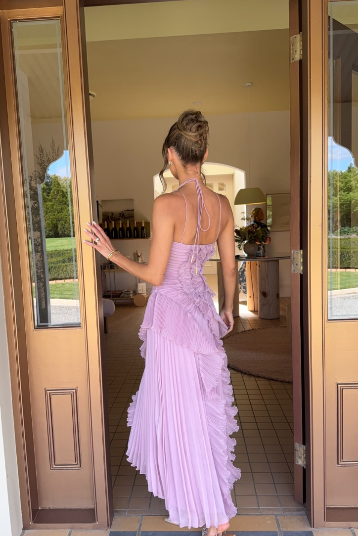 Abito lungo plissettato Guendalina – Eleganza con scollo all'americana per cerimonie ed eventi speciali