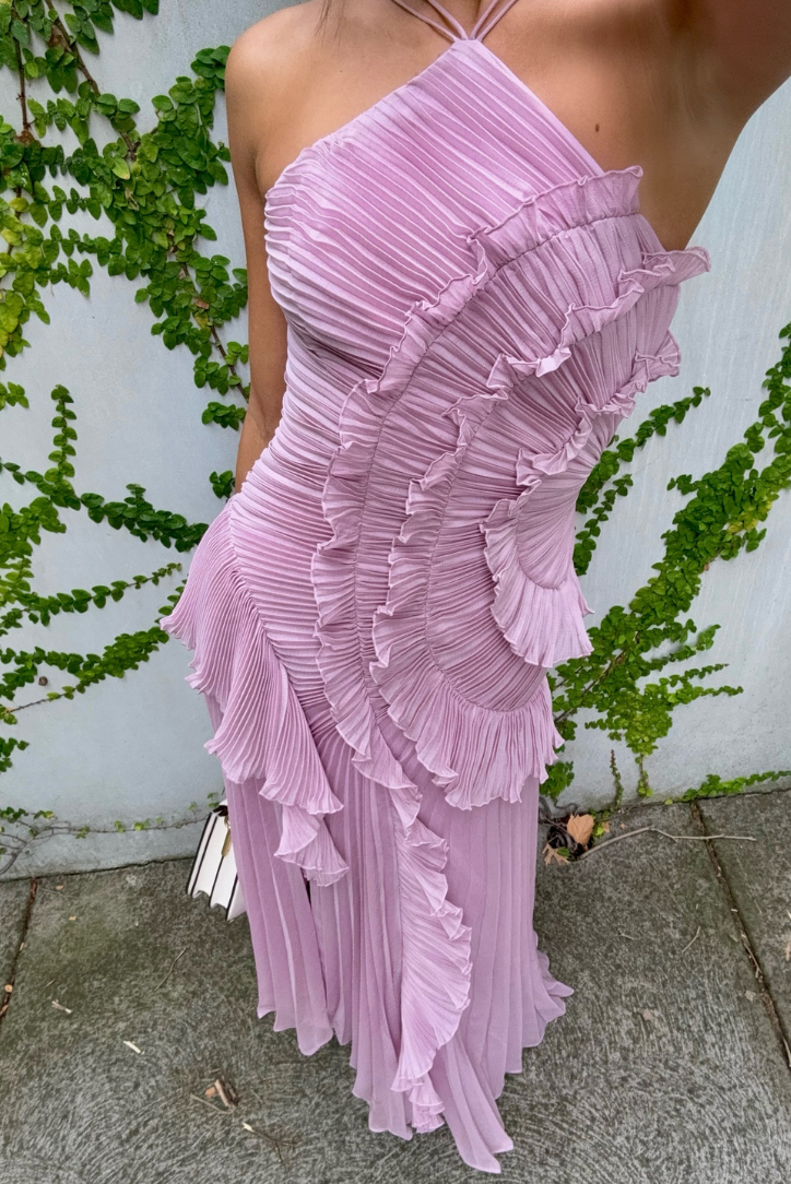 Abito lungo plissettato Guendalina – Eleganza con scollo all'americana per cerimonie ed eventi speciali