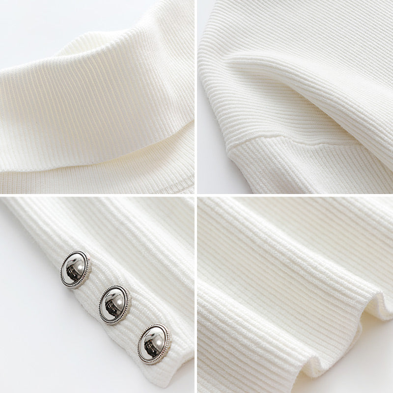 Maisie Pull à Col Roulé Femme – Tricot Côtelé Oversize avec Manches Boutonnées Élégantes