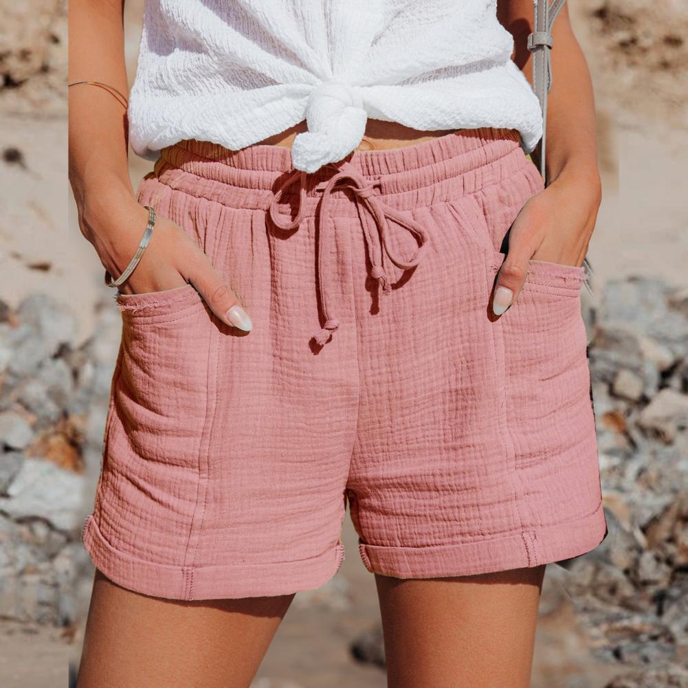 Pantaloncini in lino da donna Ella: pantaloncini estivi traspiranti con vita alta e vestibilità comoda