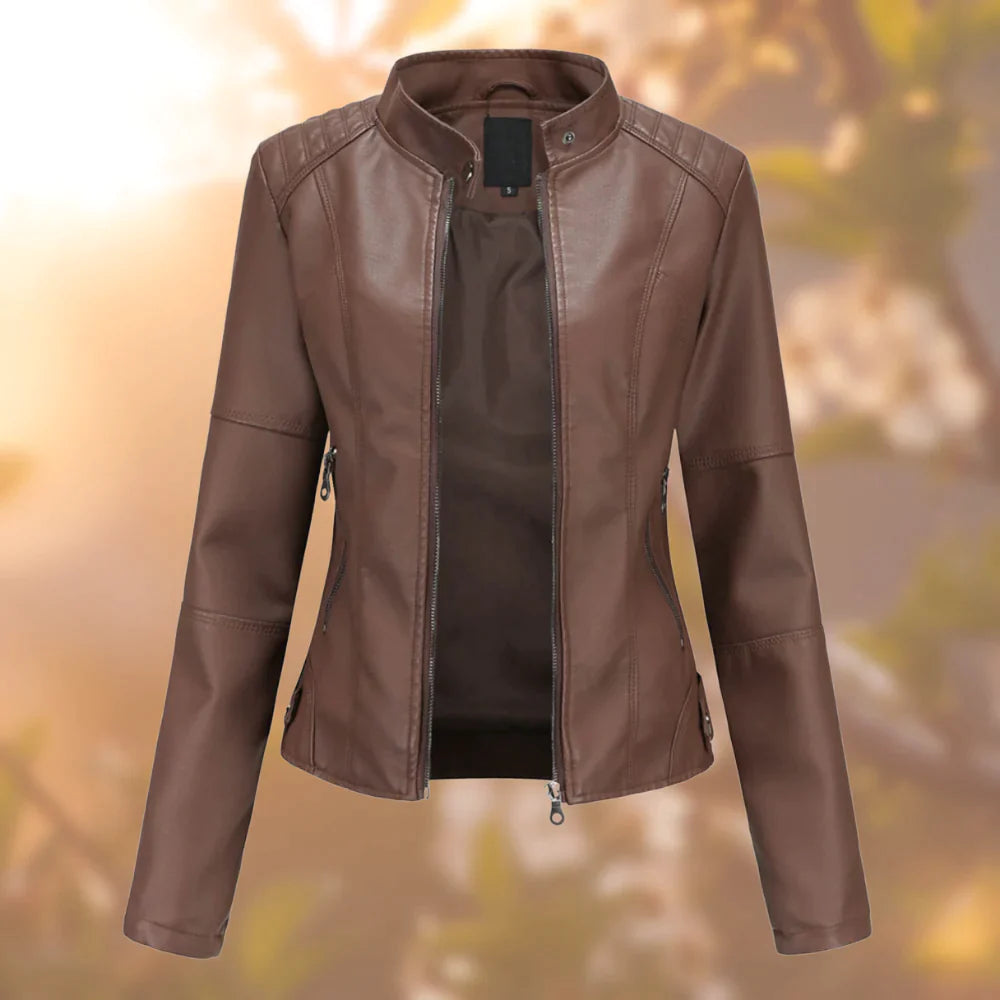 Sasha Veste Femme en Cuir – Blouson Slim Moderne avec Fermeture Éclair pour Mi-Saison