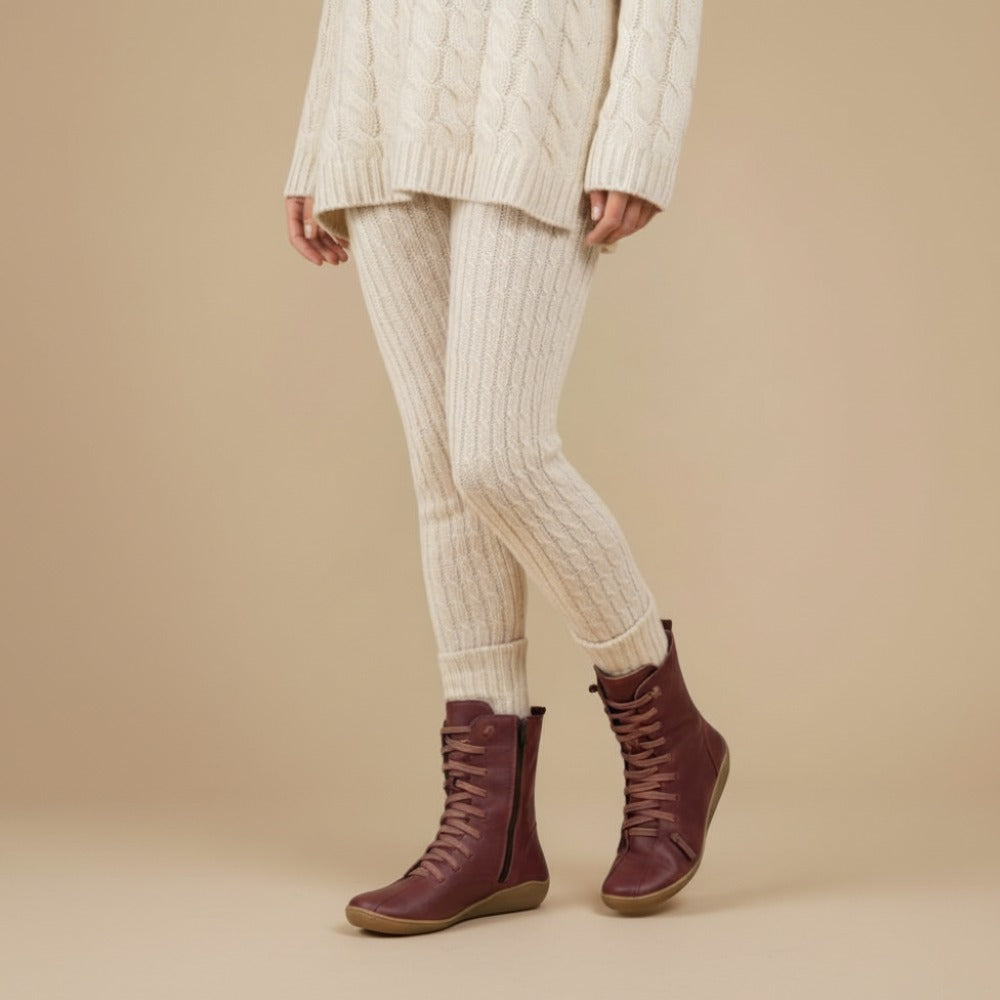 Stivali Melly a Metà Polpaccio Donna – Stivali Retrò con Lacci, Chiusura Lampo e Suola Piatta