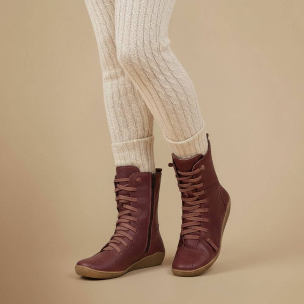 Melly polokozačky pro ženy – Retro kozačky se šněrováním, zipem a plochou podrážkou