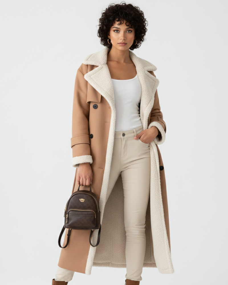 Ітцель Довге Пальто для Жінок – Тепла Флісова Підкладка, Регульований Пояс і Вишуканість