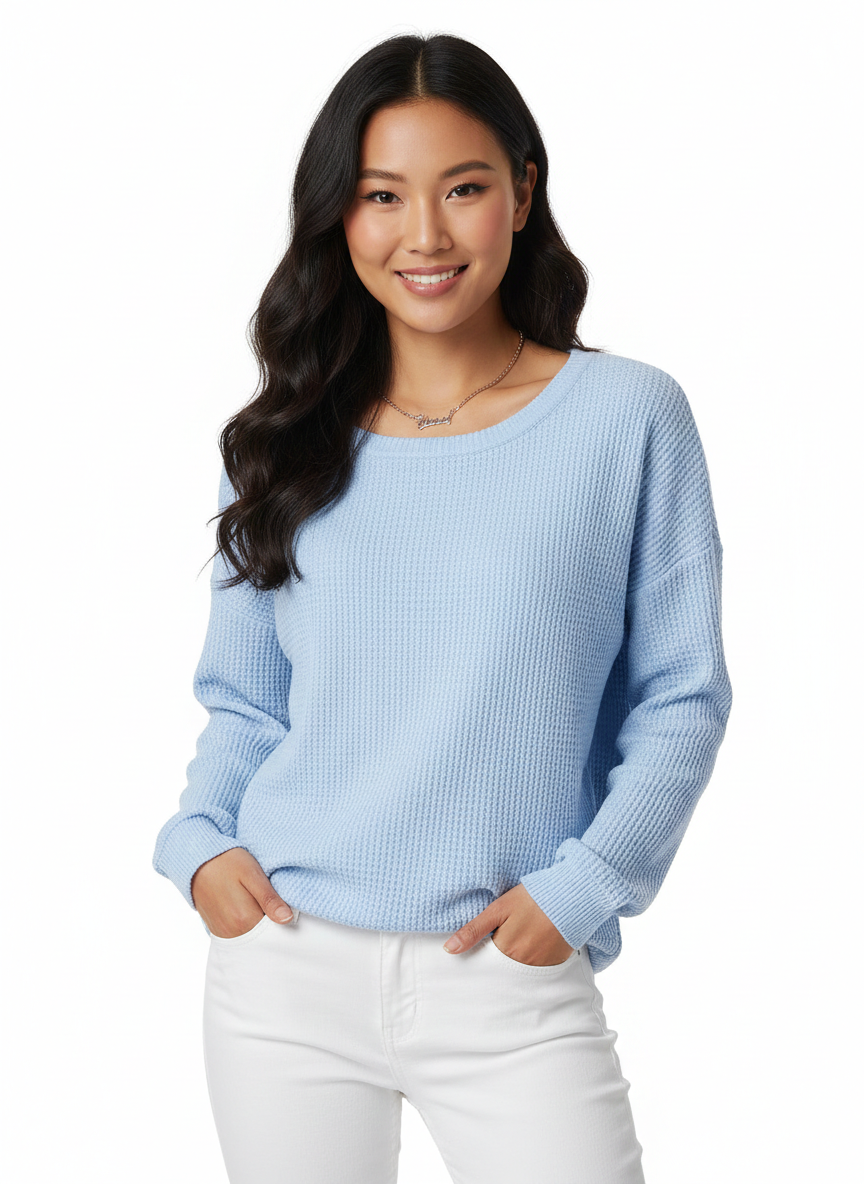 Ireneah női pulóver kötött gofris mintával – kényelmes, bő szabású kevert pamut pulóver