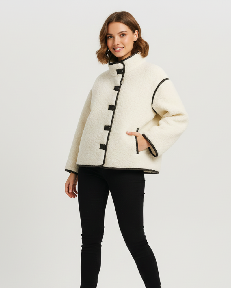 Yllana damska elegancka polarowa kurtka – stójka i zapięcie na guziki na jesień i zimę