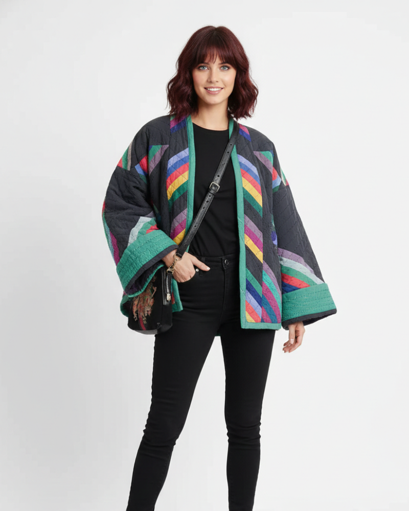 Zeline női steppelt kabát – modern stílusú, retro patchwork oversize kabát