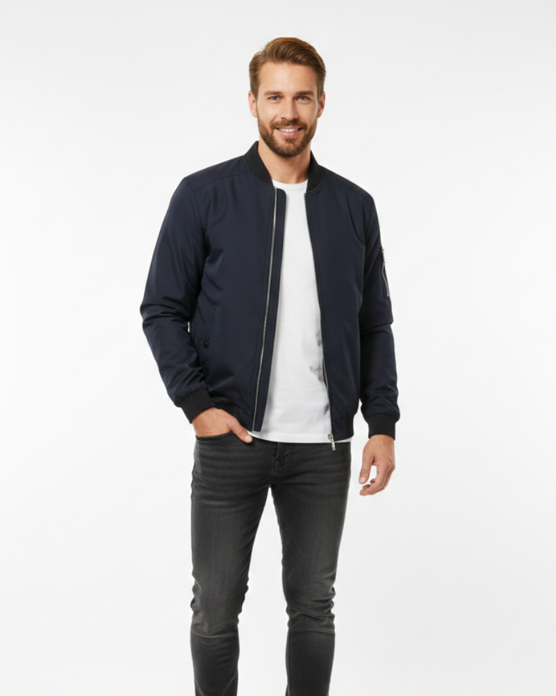 Zenio Bomber Herre Essensio – Lett Vannavstøtende Jakke med Glidelås og Ribbestrikkede Detaljer