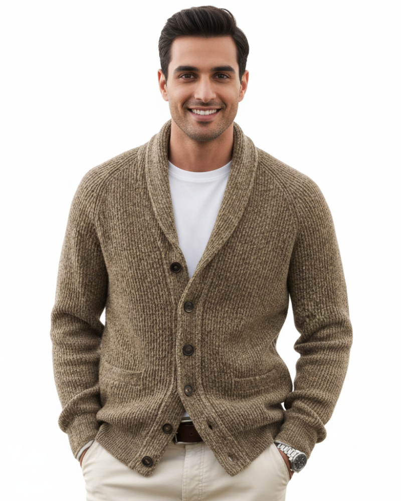 Muški prsluk Victorino od vune – prugasti kardigan s V-izrezom, gumbima i džepovima