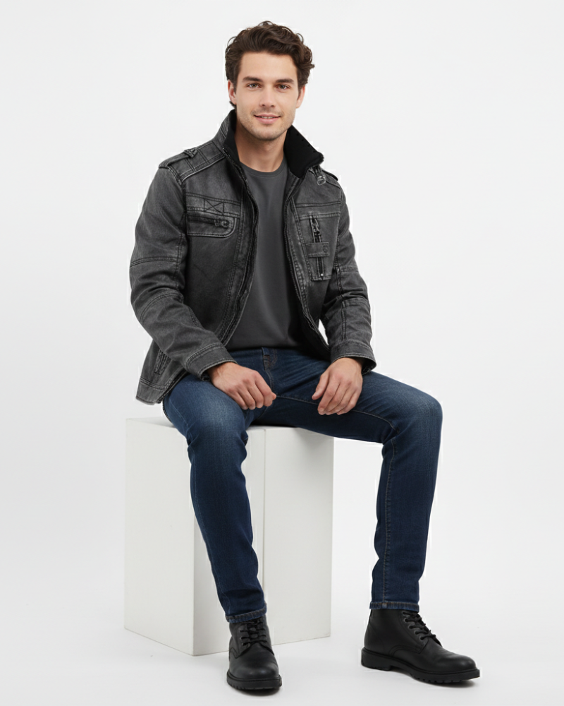 Zayron Herren Lederjacke – Lederblouson mit Stehkragen im zeitlosen Stil