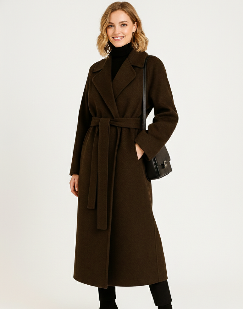 Talitha Manteau Long Femme Élégant – Manteau en Laine Mélangée avec Col Revers Classique