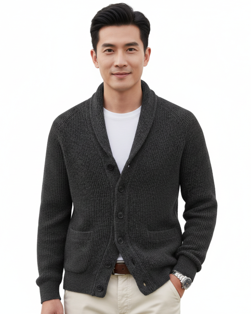 Muški prsluk Victorino od vune – prugasti kardigan s V-izrezom, gumbima i džepovima