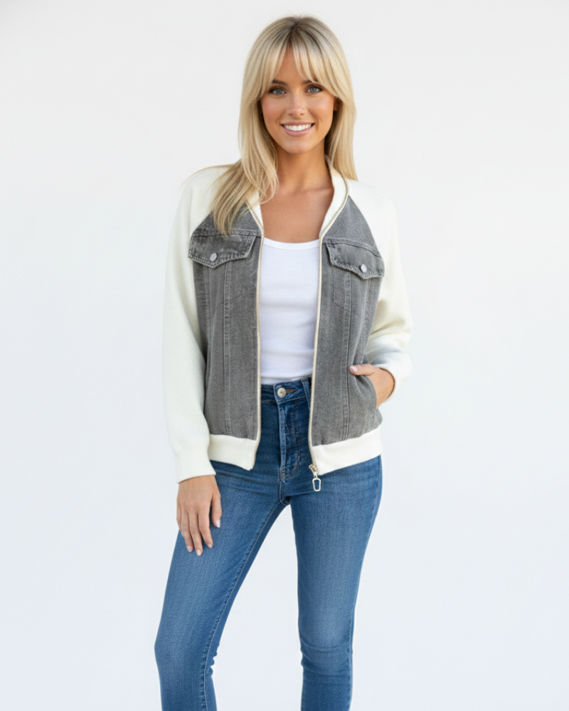 Isabella Kurtka Jesienna Damska – Lekka i Ciepła, Dekolt w Serek i Nowoczesny Zamek