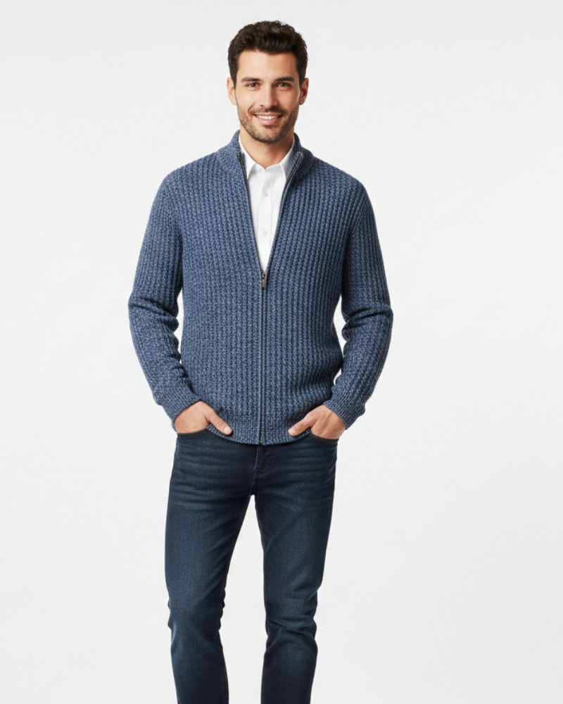 Gilet Masculino Danny em Lã Merino – Fecho Integral, Respirável e Conforto Térmico