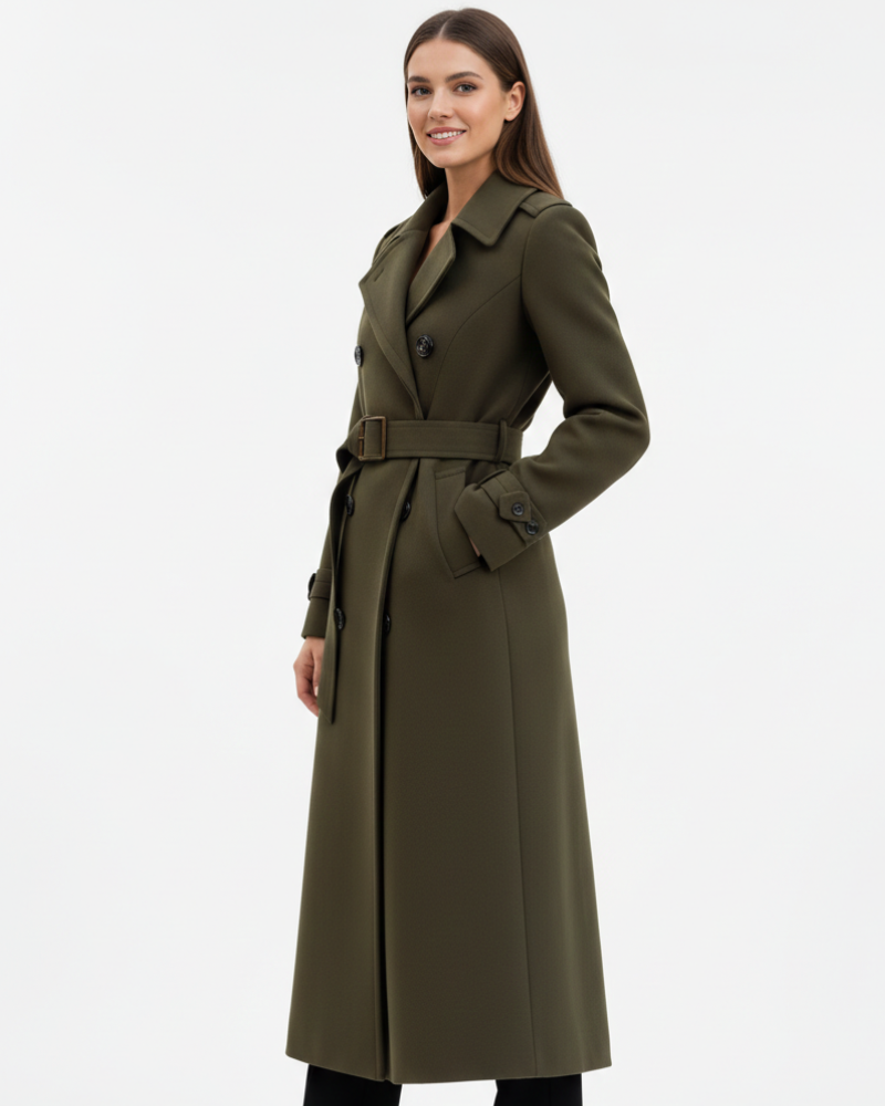 Gianilla női hosszú, derékban szabott kabát – elegáns kabát övvel, modern téli stílus