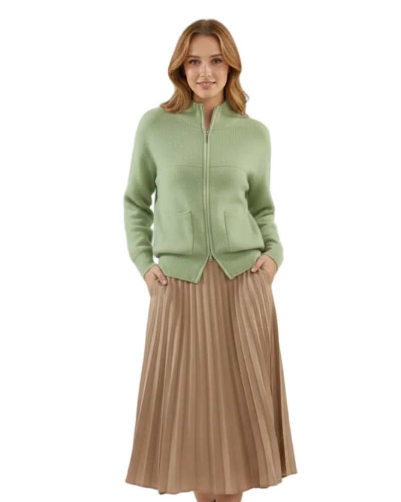 Milar Damesgilet van Merinowol – Recht Cardigan met Rits en Opgestikte Zakjes