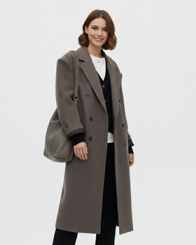 Claudia Manteau Oversize Mujer – Chaqueta Elegante de Doble Botonadura y Hombros Estructurados