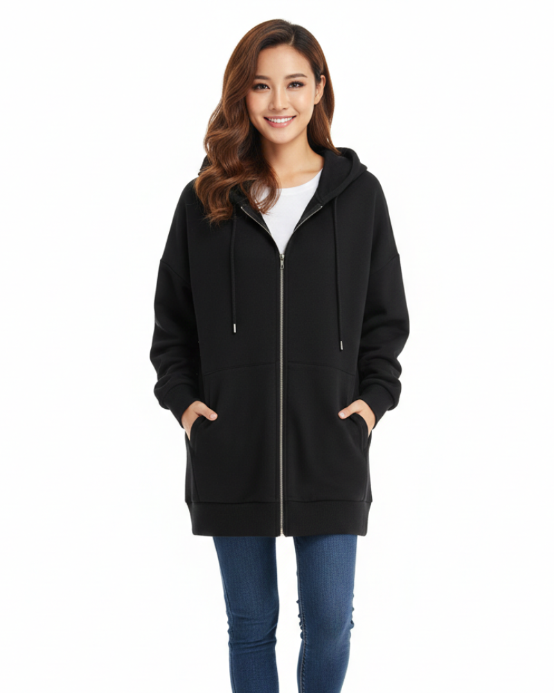 Remily Naisten Ylimitoitettu Vetoketjullinen Huppari – Lämmin Huppari Hupulla ja Mukavalla Leikkauksella