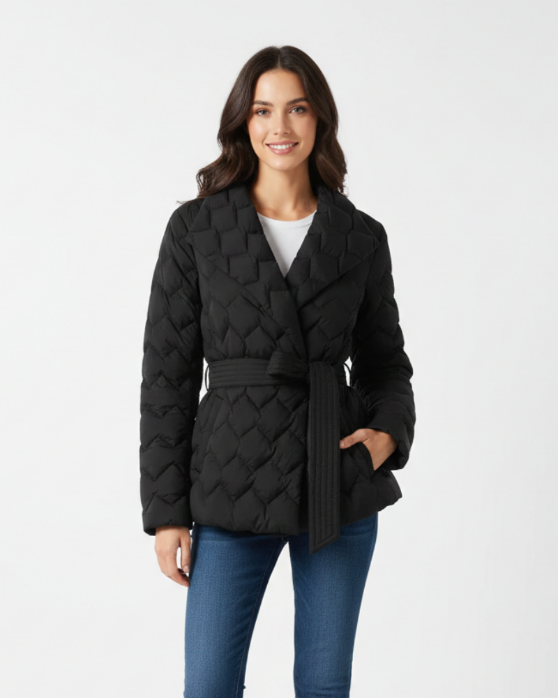 Ariane Μπουφάν Καπιτονέ Κοντό Γυναικείο – Σικ Μπουφάν με Ζώνη & Κομψό 3D Σχέδιο