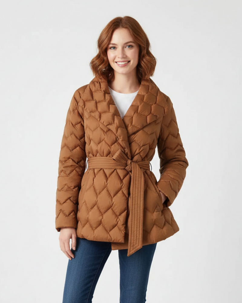 Ariane Μπουφάν Καπιτονέ Κοντό Γυναικείο – Σικ Μπουφάν με Ζώνη & Κομψό 3D Σχέδιο