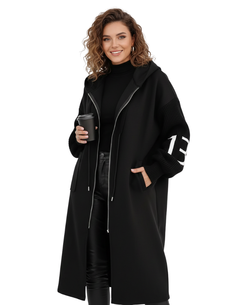 Ava Veste Patchwork Femme – Manteau Ajusté Déperlant avec Capuche & Manches Tricotées