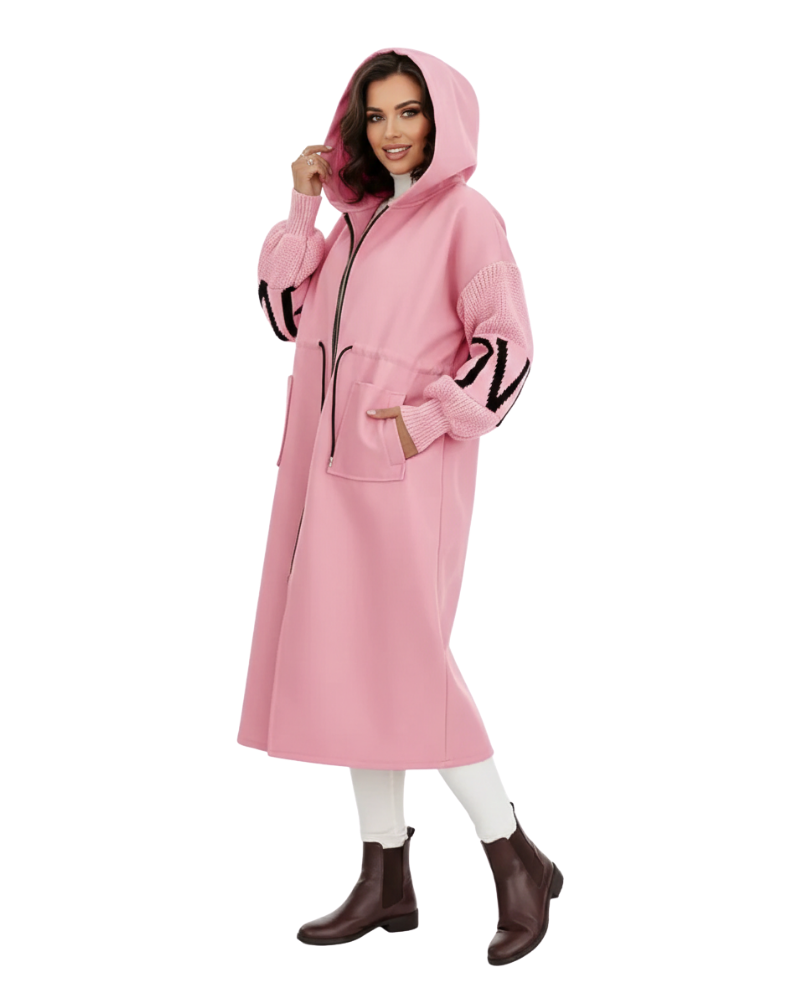 Ava Veste Patchwork Femme – Manteau Ajusté Déperlant avec Capuche & Manches Tricotées