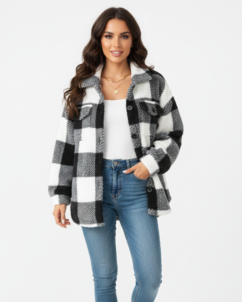 Ariana naisten talvitakki – lämmin ja rento ruudullinen pehmeä takki