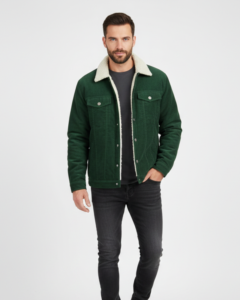 Charles Jachetă din Catifea Canelată pentru Bărbați – Guler Mandarin, Mâneci Lungi și Stil de Iarnă